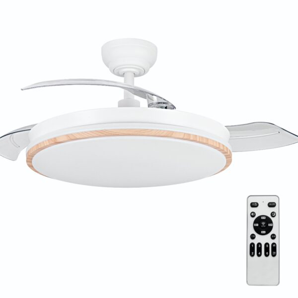 Ventilador de Techo 72W OStarkDom con Luz LED Retráctil 106cm, 3 Aspas, Potencia Total 72W, Sin APP, con Mando a Distancia, Temporizador, 6 Velocidades, 3 Temperaturas de Luz, Función Verano-Invierno, Silencioso, Blanco OstarkDom-leduni