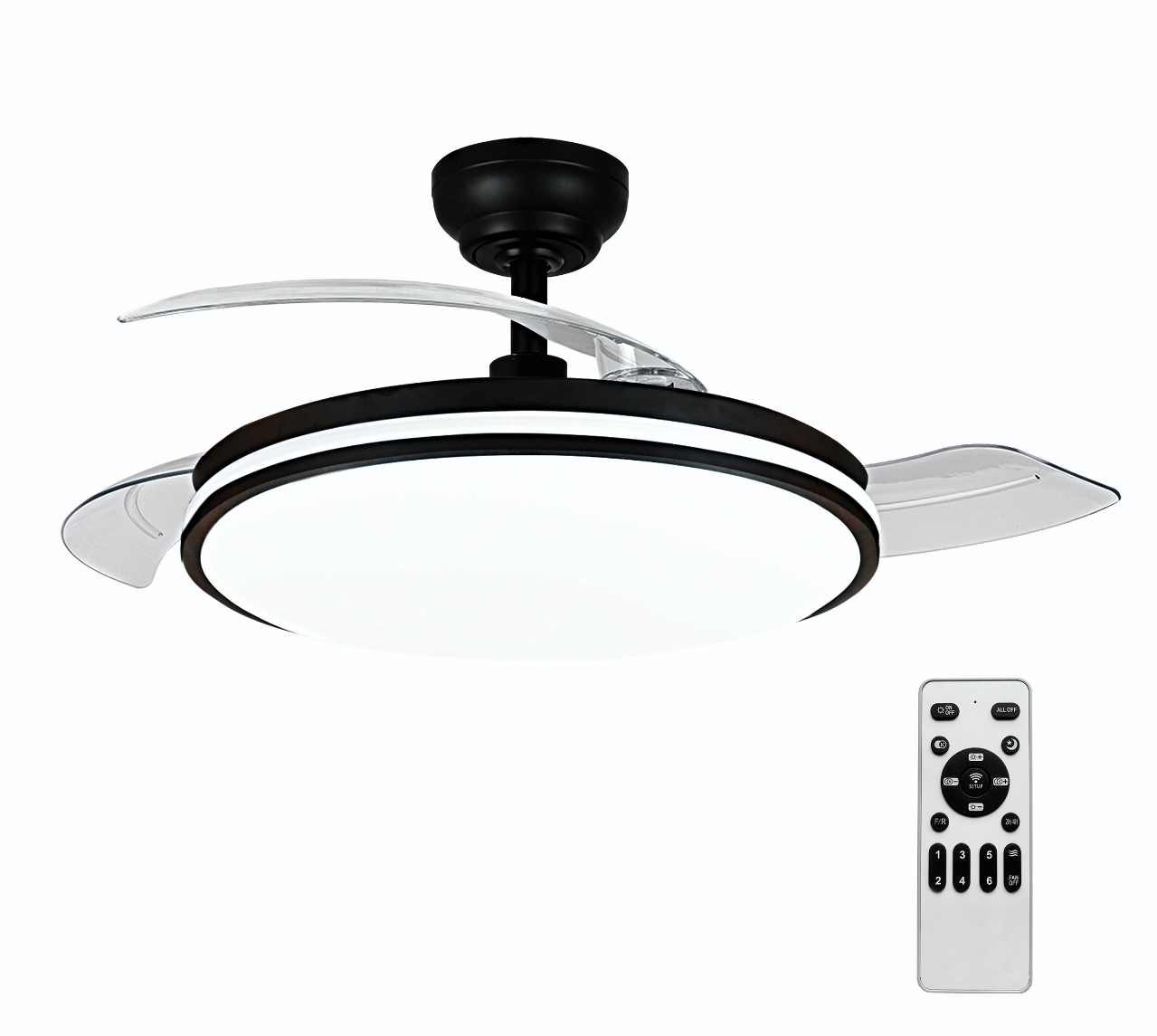 Ventilador de Techo 72W OStarkDom con Luz LED Retráctil 106cm, 3 Aspas, Potencia Total 72W, Sin APP, con Mando a Distancia, Temporizador, 6 Velocidades, 3 Temperaturas de Luz, Función Verano-Invierno, Silencioso, Blanco OstarkDom-leduni - Imagen 3