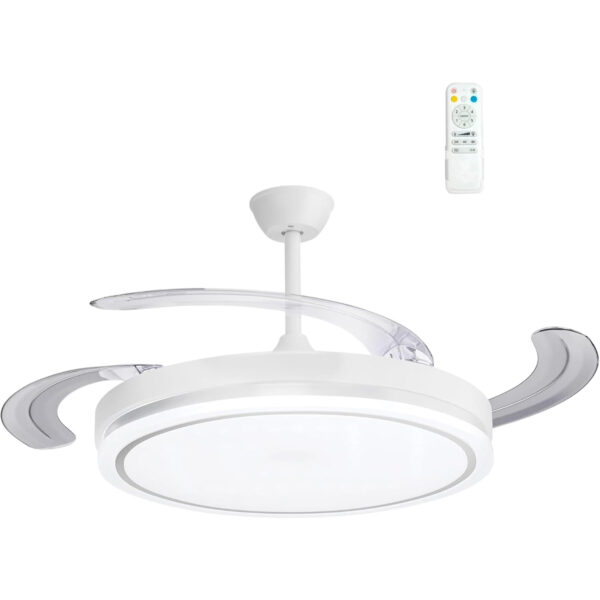 Ventilador de Techo Moderno 66W con 4 Aspas Retráctiles, Luz LED 36W, Motor DC 30W, 6 Velocidades, 3CCT, Control Remoto OstarkDom-LEDUNI