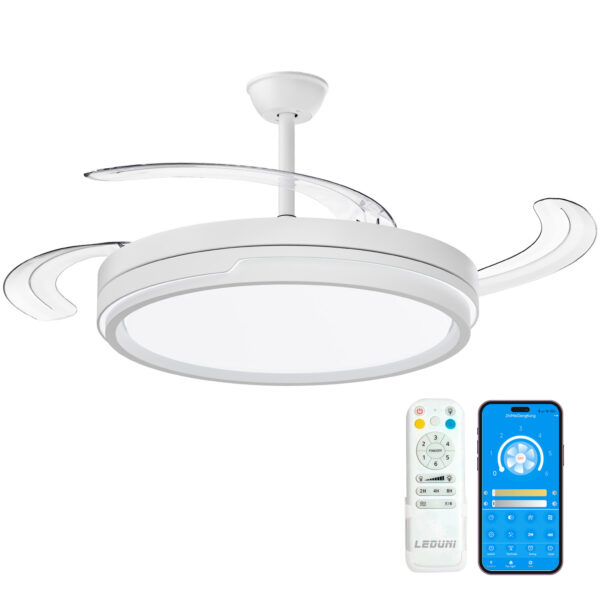 Alternative view of OStarkDom Ventilador techo 96W con luz 66W+30W de Motor DC,Silencioso con Mando a Distancia y Palas Retráctiles Interiores Plafón lluminación función verano-invierno+Control APP (Madera Nielo) OStarkDom-LEDUNI