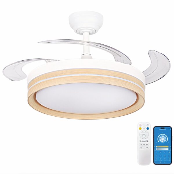 OstarkDom Ventilador de Techo con Luz LED Retráctil 106cm, 4 Aspas, Control por APP y Mando a Distancia, Potencia Total 66W, Temporizador, 6 Velocidades, 3 Temperaturas de Luz, Función Verano-Invierno, Silencioso, Negro OstarkDom-leduni