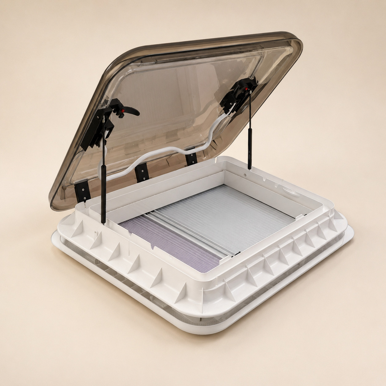 Ventana de Techo para Caravana, 700*500 claraboya homologado 43R con Luz LED, Mosquitera y Oscurecedor, Apertura Manual hasta 60°, Doble Cúpula Acrílica con Ventilación Permanente - Imagen 8