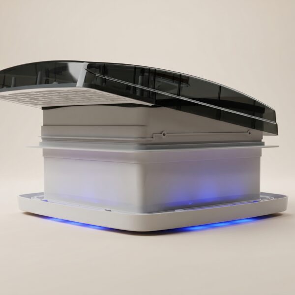Claraboya con Ventilador 12V para Autocaravana 400x400 mm, Mando a Distancia, 10 Velocidades, Ventilación Reversible, Luz LED Tricolor, 43R y R10 Resistente a UV (copia)