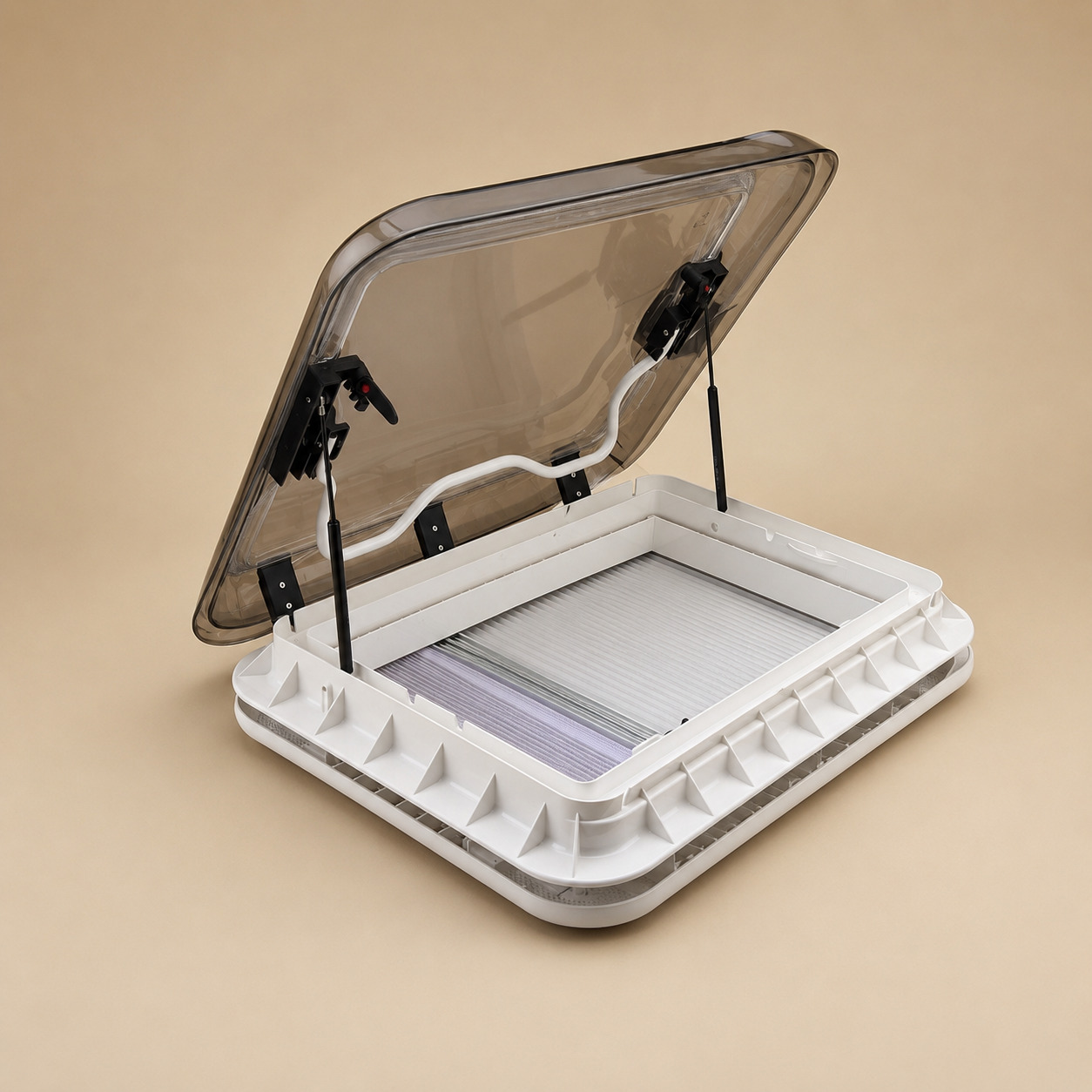 Ventana de Techo para Caravana, 700*500 claraboya homologado 43R con Luz LED, Mosquitera y Oscurecedor, Apertura Manual hasta 60°, Doble Cúpula Acrílica con Ventilación Permanente - Imagen 4