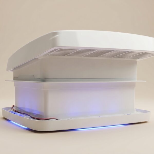 Claraboya con Ventilador 12V para Autocaravana 400x400 mm, Mando a Distancia, 10 Velocidades, Ventilación Reversible, Luz LED Tricolor, 43R y R10 Resistente a UV