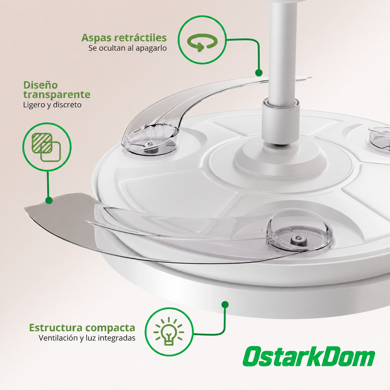 OstarkDom Ventilador de techo con control por voz, luz LED de 72 W y aspas retráctiles, 106 cm - Imagen 4